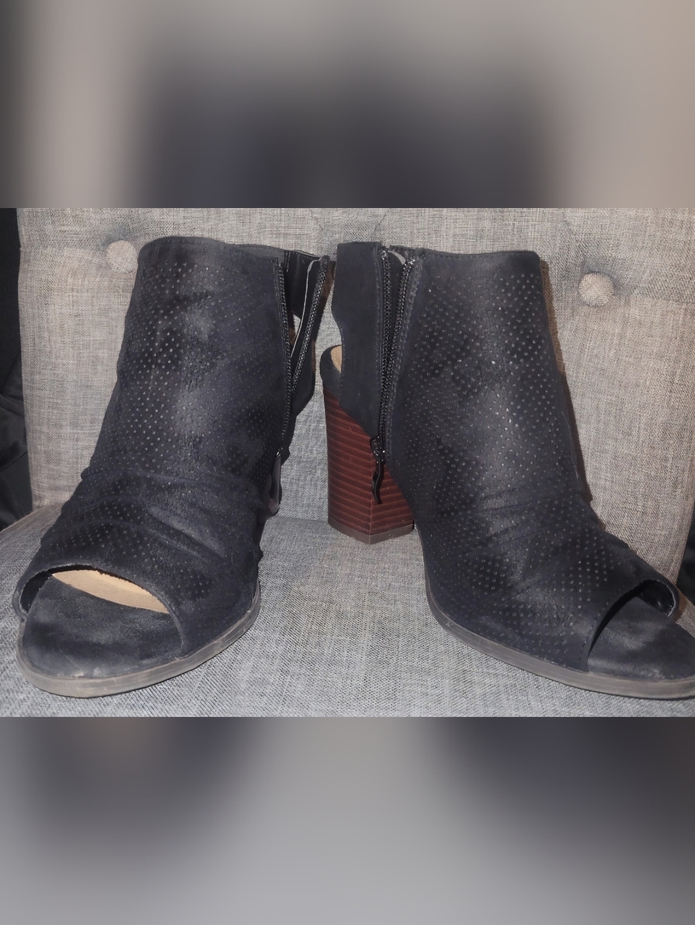 torrid Black Suede Peep-Toe Block Heel Ankle Booties